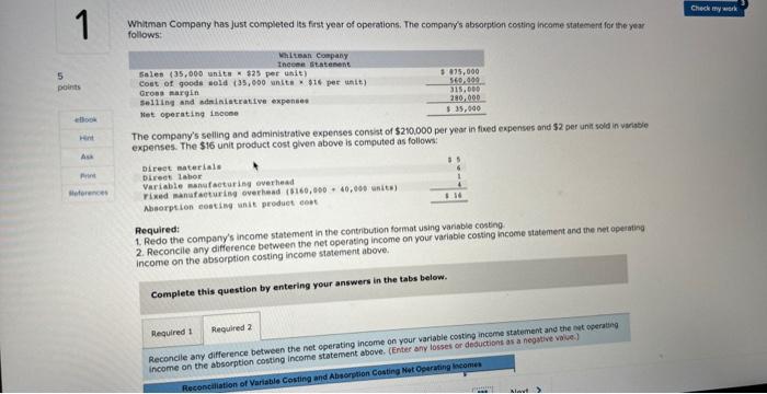 Solved Whitman Company has just completed its first year of | Chegg.com