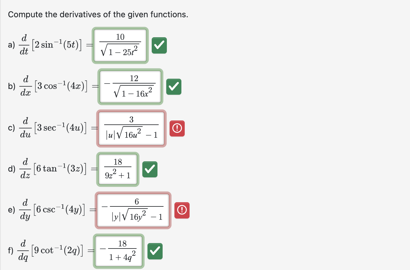 Solved Compute the derivatives of the given | Chegg.com