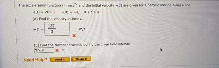 Solved The acceleration function (in m/s2 ) and the initial | Chegg.com