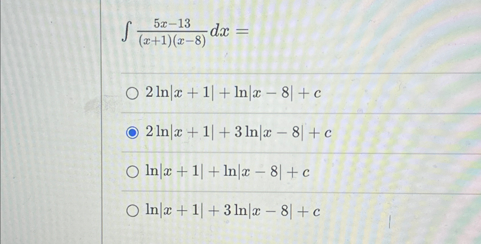 ln x 2 4x 13 )= 8 3