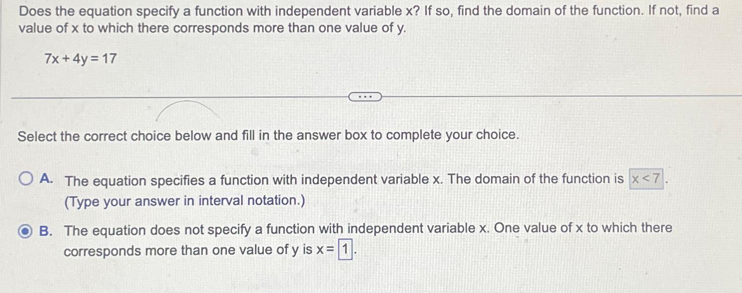 Solved Does the equation specify a function with independent | Chegg.com