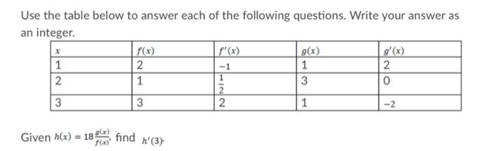 Solved Use the table below to answer each of the following | Chegg.com