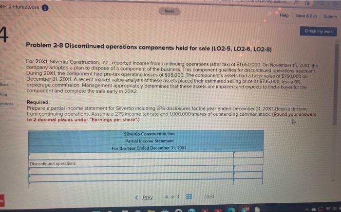 Solved Problem 2-8 Discontinued Operations Components Held | Chegg.com