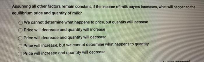 Solved Assuming all other factors remain constant, if the | Chegg.com