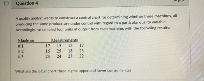 Solved D Question 4 A quality analyst wants to construct a | Chegg.com