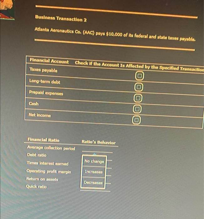 Solved Business Transaction 2 Atlanta Aeronautics Co. (AAC)