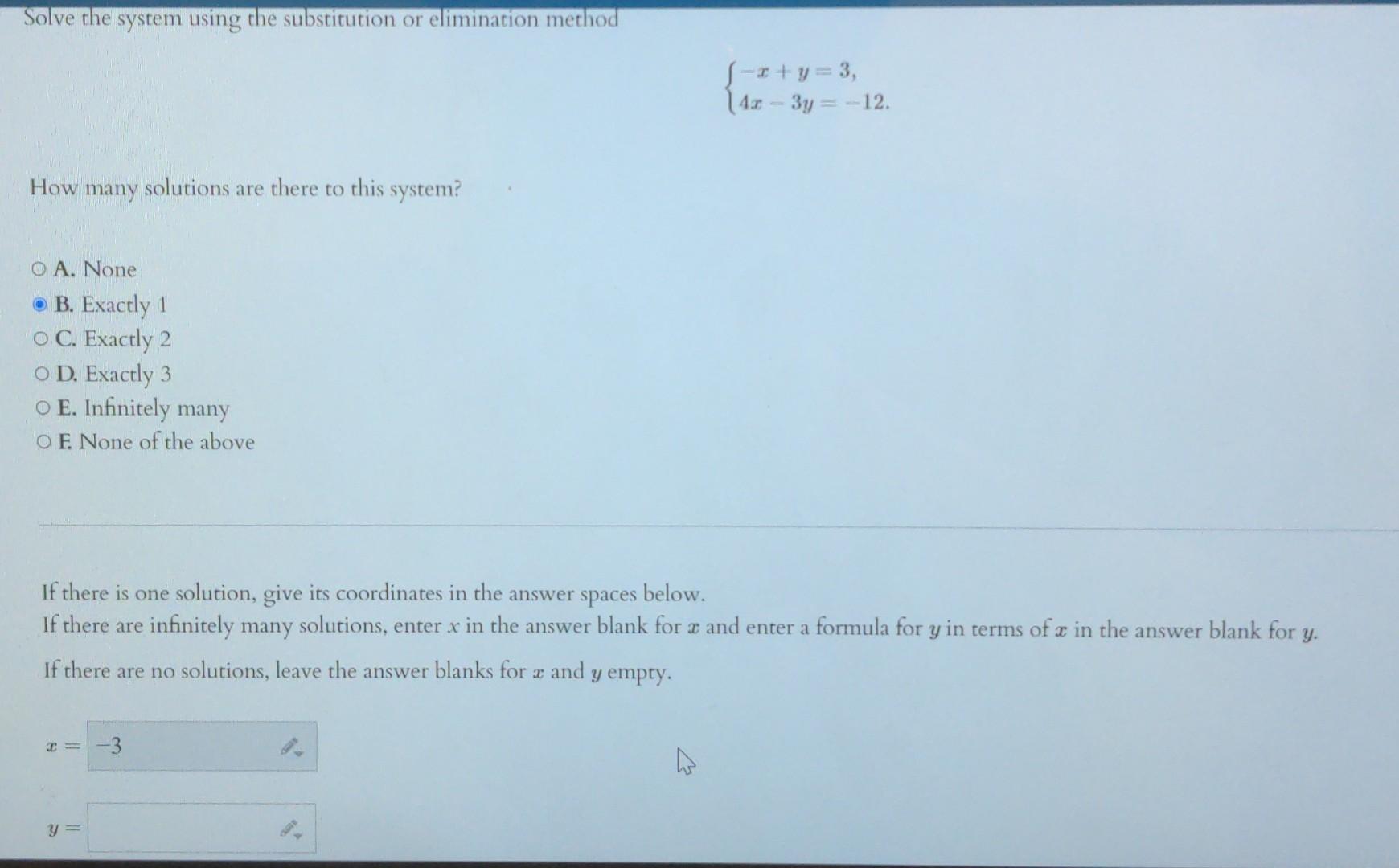 Solved Solve the system using the substitution or | Chegg.com