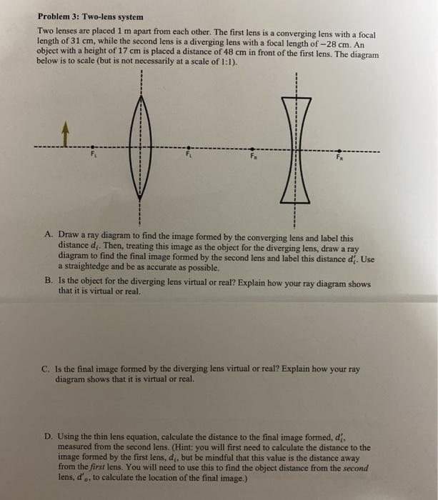 Solved Problem 3: Two-lens system Two lenses are placed 1 m | Chegg.com