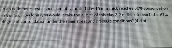 Solved In an oedometer test a specimen of saturated clay 15 | Chegg.com