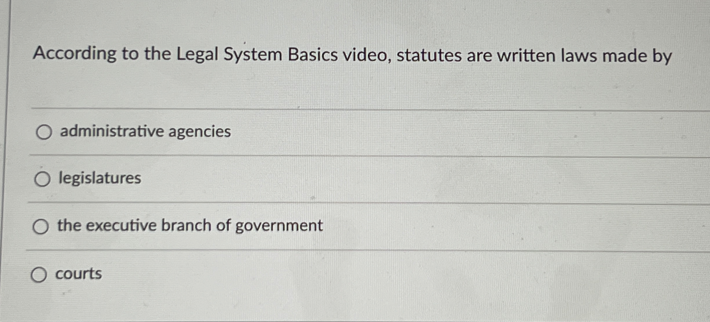 Solved According to the Legal System Basics video, statutes | Chegg.com