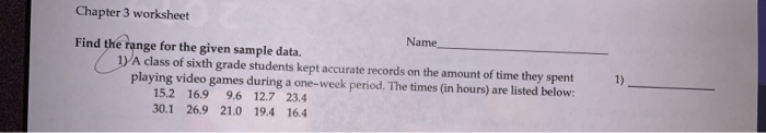 Solved Chapter 3 worksheet Name Find the range for the given | Chegg.com