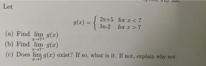 Solved Yu Tuu Let 2x 5 For X 7 G X 3x 2 For 7 A Chegg Com