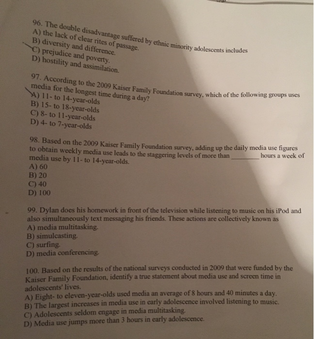 Solved 96. The double disadvantage suffered by ethnic