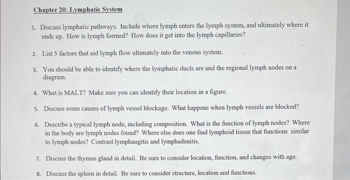 Solved Chapter 20: Lymphatic System 1. Discuss Lymphatic | Chegg.com