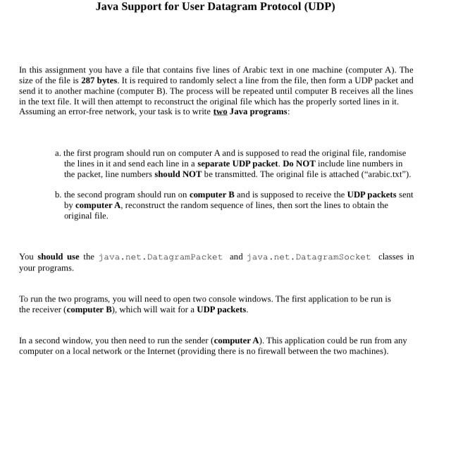 Solved Java Support for User Datagram Protocol (UDP) In this | Chegg.com