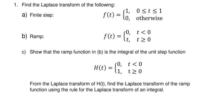 Solved 1. Find the Laplace transform of the following: a) | Chegg.com