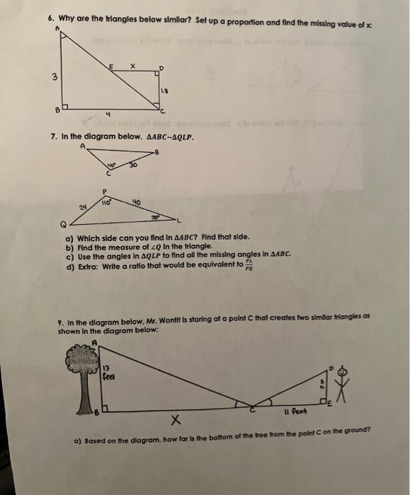 Solved 6. Why are the triangles below similar? Set up a