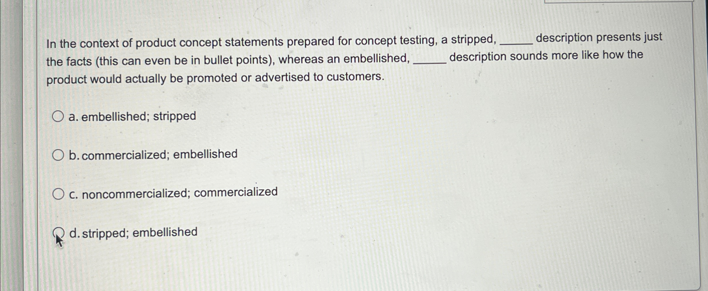Solved In the context of product concept statements prepared | Chegg.com