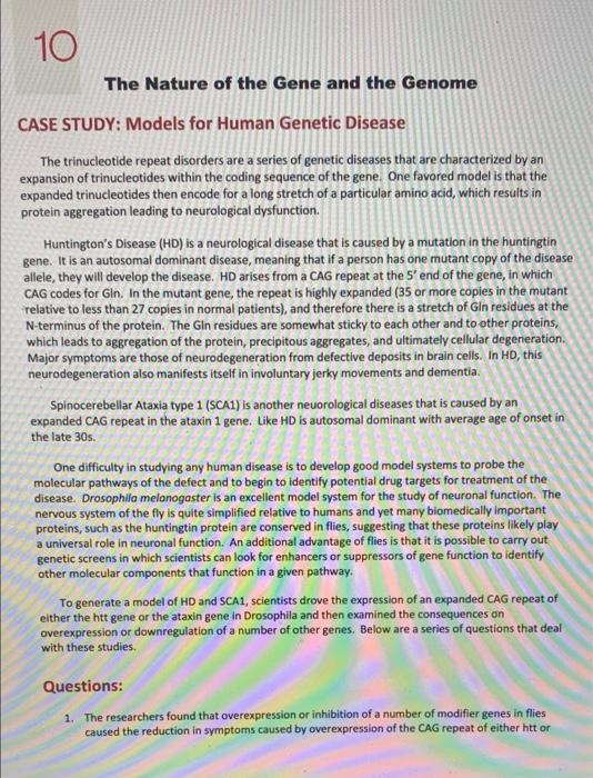 10 The Nature of the Gene and the Genome CASE STUDY: | Chegg.com