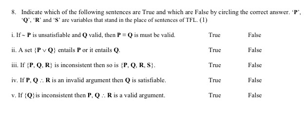 Solved 8 Indicate Which Of The Following Sentences Are T Chegg Com