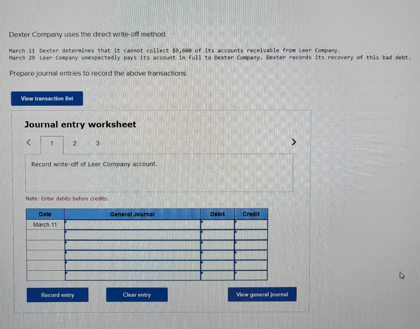 Solved Dexter Company uses the direct write-off method. | Chegg.com