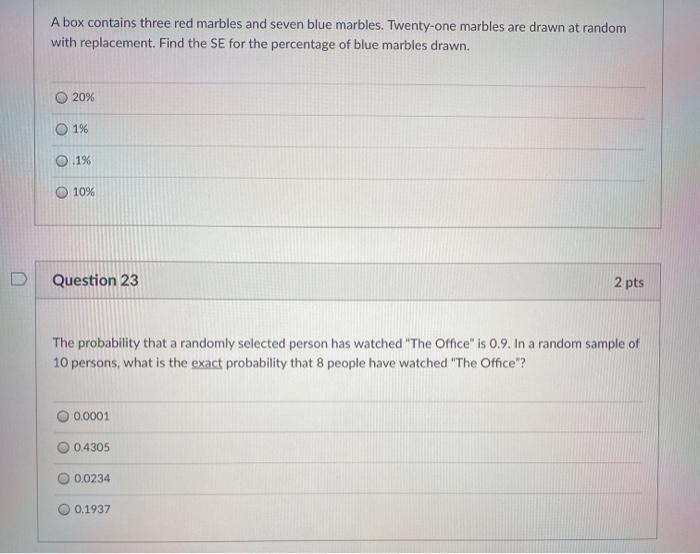 Solved A box contains three red marbles and seven blue