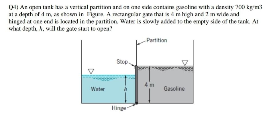 Solved Q4) An open tank has a vertical partition and on one | Chegg.com