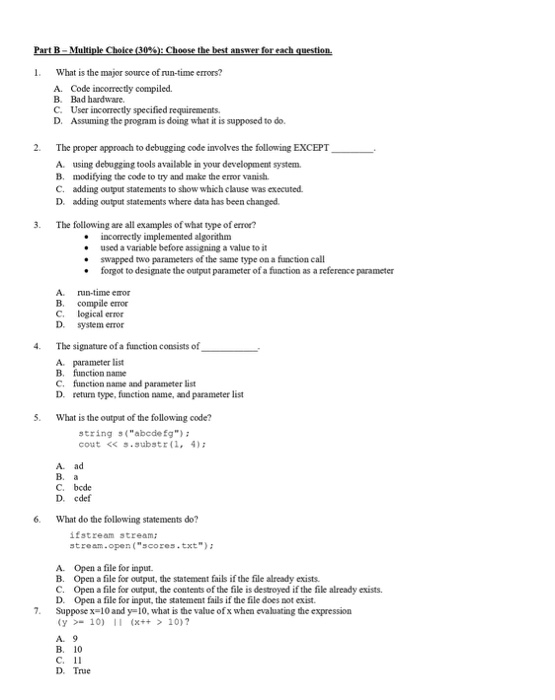 Solved Part B - Multiple Choice (30%): Choose The Best | Chegg.com