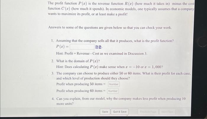 Solved The profit function P(x) is the revenue function R(x) | Chegg.com