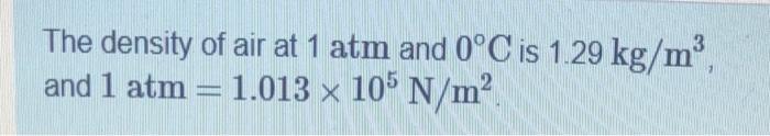 Solved The density of air at 1 atm and 0°C is 1.29 kg/m3, | Chegg.com