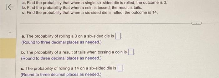 Solved a. Find the probability that when a single six-sided | Chegg.com