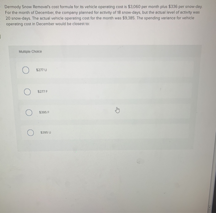 Solved Dermody Snow Remova l's cost formula for its vehicle