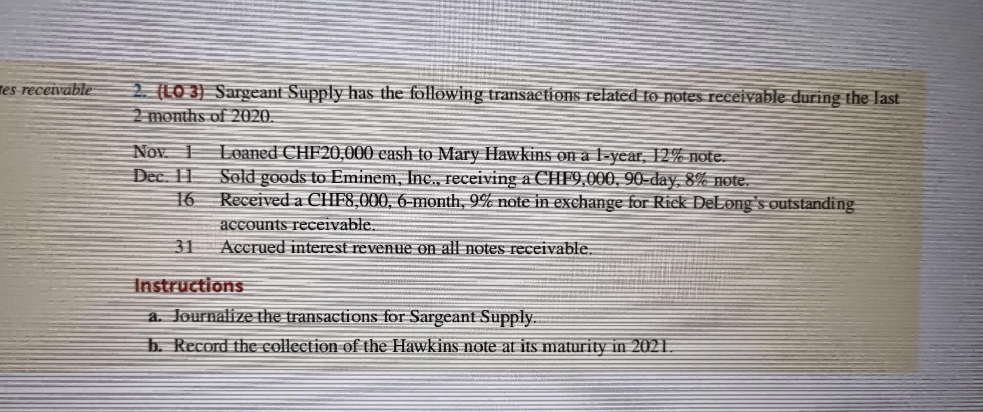 Solved 2. (LO 3) Sargeant Supply Has The Following | Chegg.com