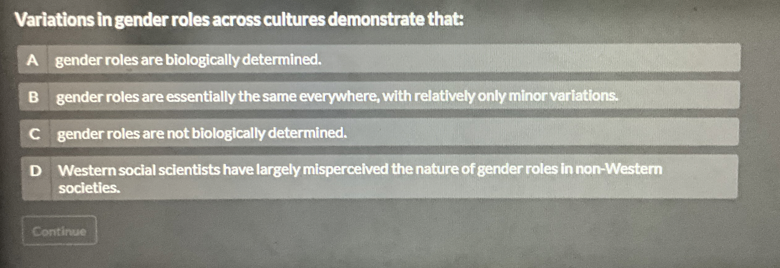 Solved Variations ingender roles across cultures demonstrate | Chegg.com