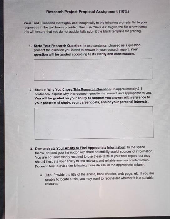 Solved Research Project Proposal Assignment (10%) Your Task: | Chegg.com