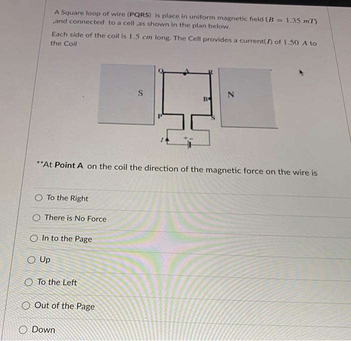 Solved A Square loop of wire (PQRS) is place in uniform | Chegg.com