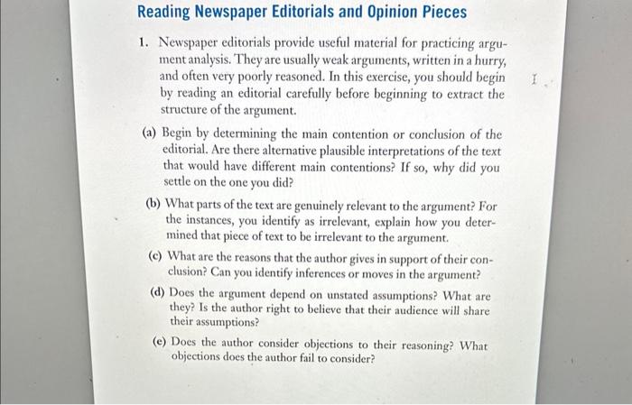 1. Newspaper editorials provide useful material for | Chegg.com