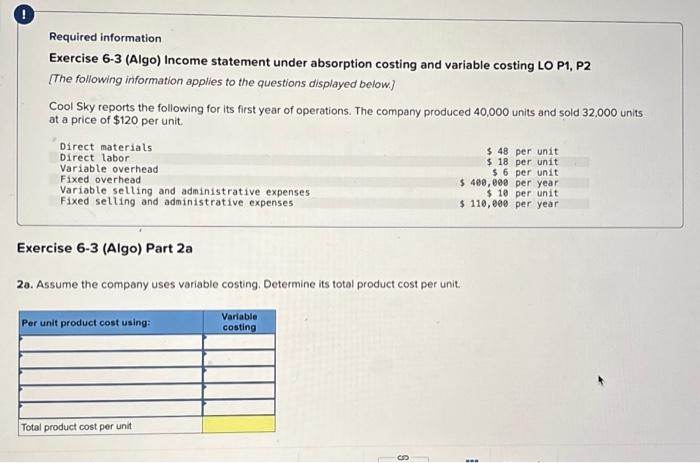 Solved Required information Exercise 6-3 (Algo) Income | Chegg.com