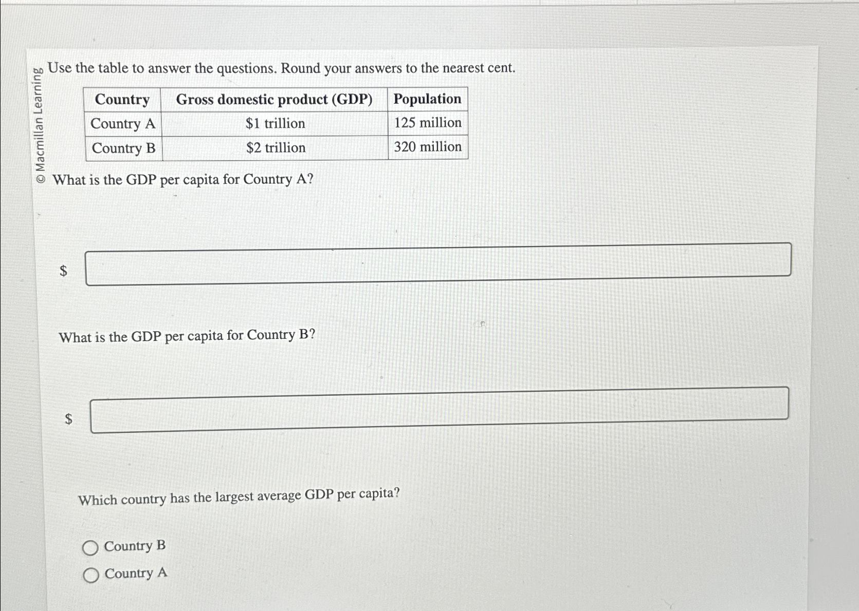 Solved as Use the table to answer the questions. Round your | Chegg.com