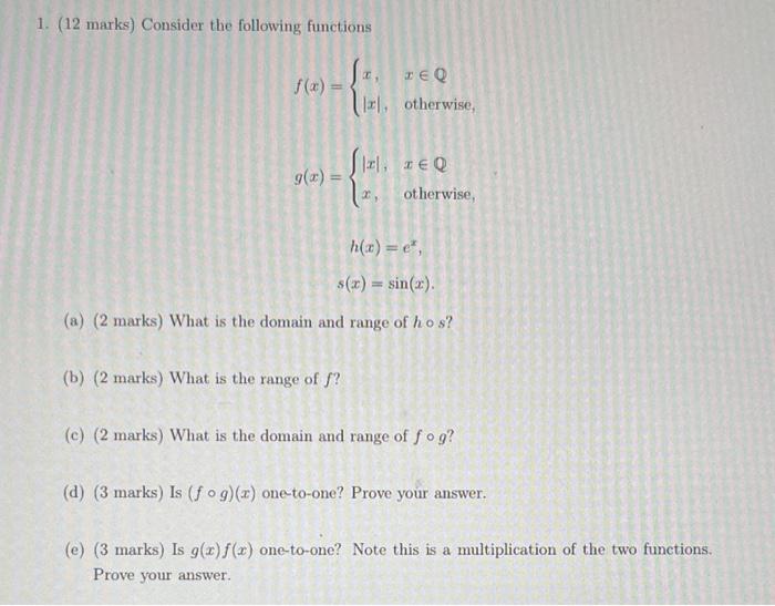 Solved 1. (12 marks) Consider the following functions | Chegg.com
