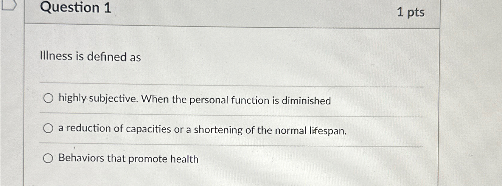 Solved Question 11ptsIllness is defined ashighly subjective. | Chegg.com
