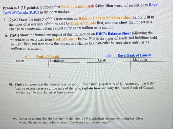 Solved Problem 1 (15 Points): Suppose That Bank Of Canada | Chegg.com