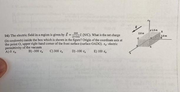 Solved 16) The Electric Field In A Region Is Given By | Chegg.com