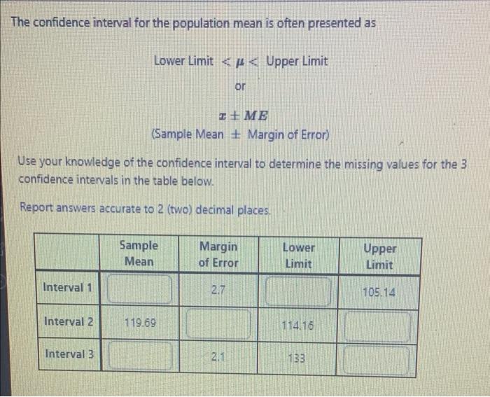 Solved The confidence interval for the population mean is | Chegg.com