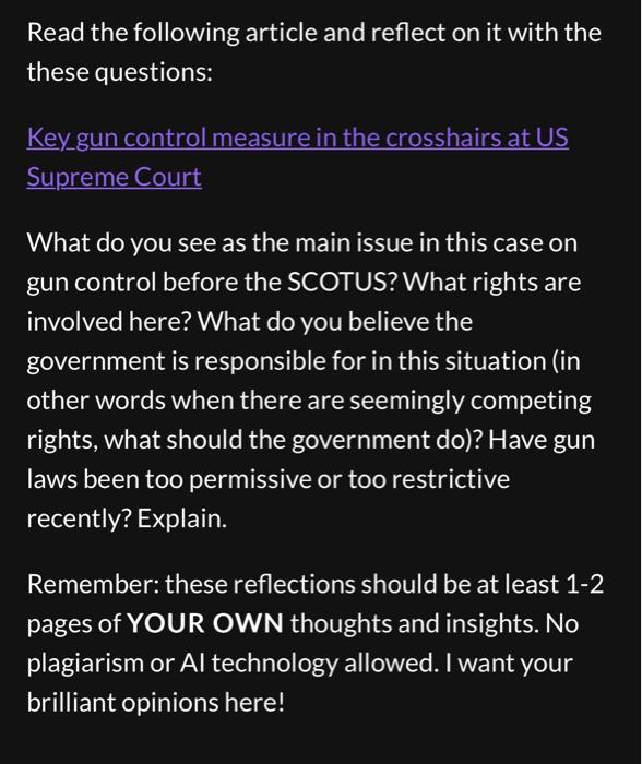 Read the following article and reflect on it with the | Chegg.com