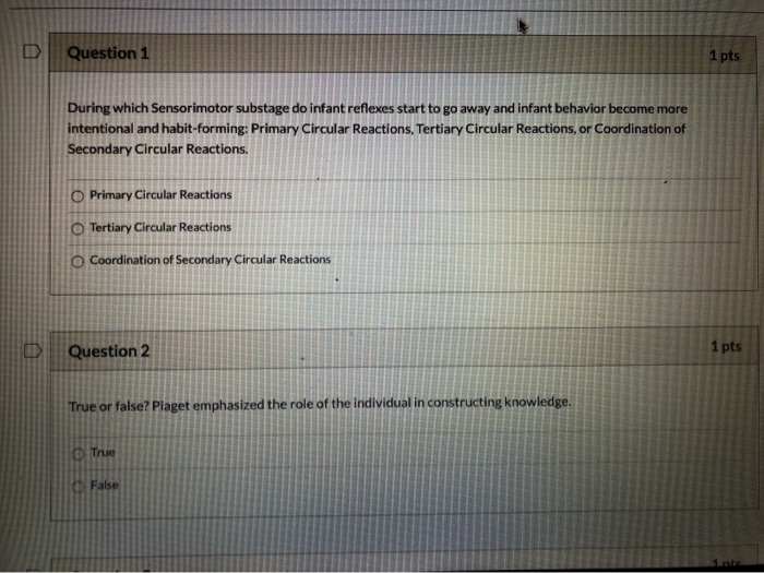 Solved Question 1 1 pts During which Sensorimotor substage Chegg