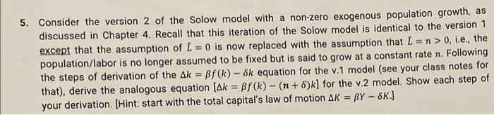 Solved 5. Consider the version 2 of the Solow model with a | Chegg.com