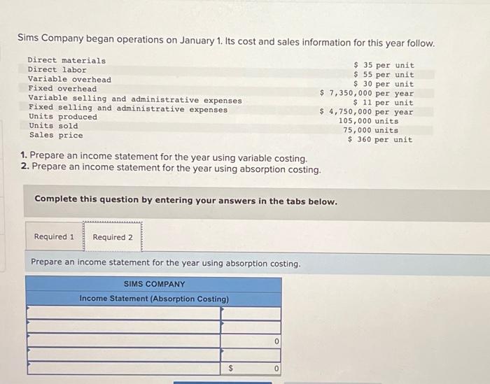 Solved 5 Sims Company began operations on January 1. Its | Chegg.com