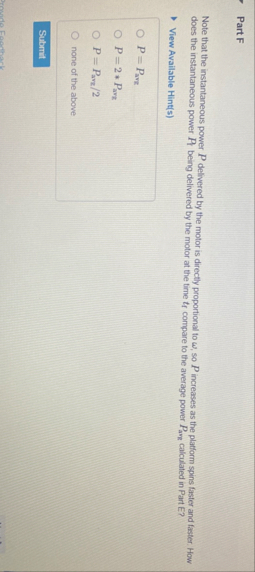 Solved Part FNote that the instantaneous power P ﻿delivered | Chegg.com