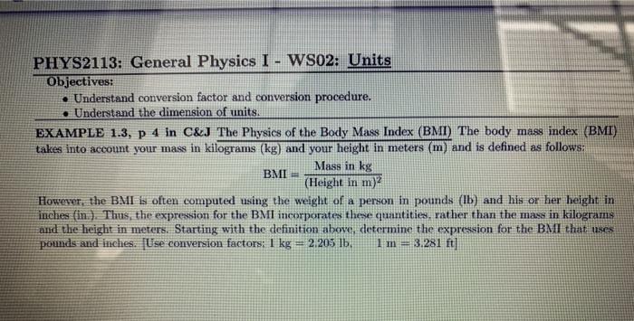 Solved PHYS2113: General Physics I - WS02: Units Objectives: | Chegg.com